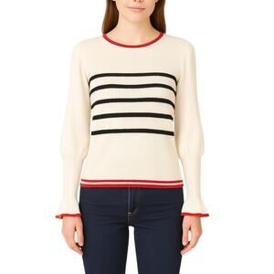 Embossed Cream Striped Sweater Classic Knit Medium Preppy